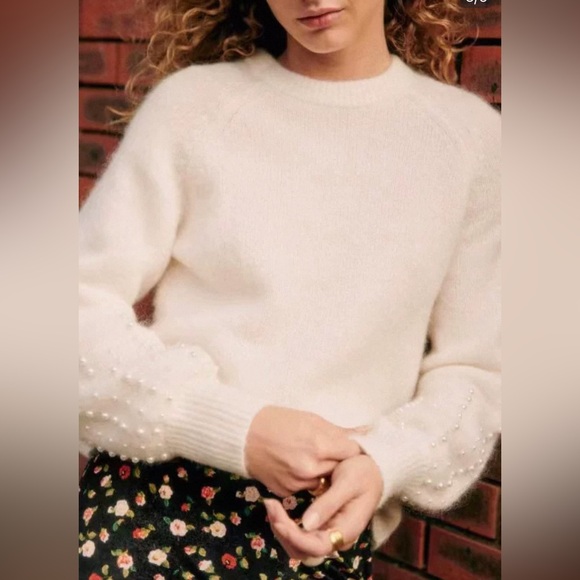 Sezane Sweaters - Sezane Ridley Cream Pearl-Embellished Sweater Jumper